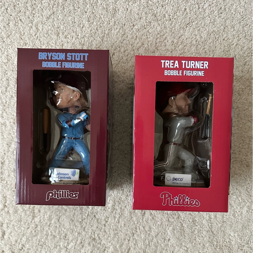 Lot of 2 Philadelphia Phillies Bobbleheads 2024 Bryson Stott & Trea Turner NIB